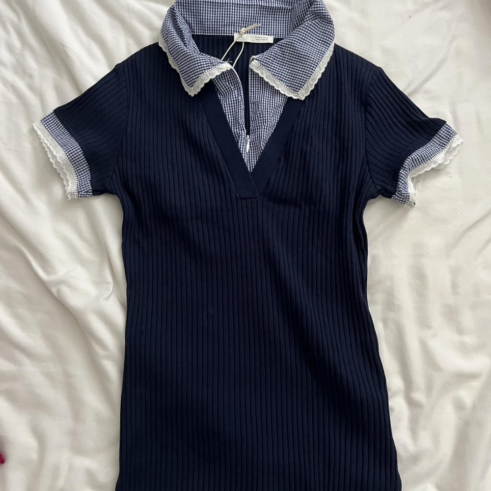 Zara Blue Checkered Collar Dress